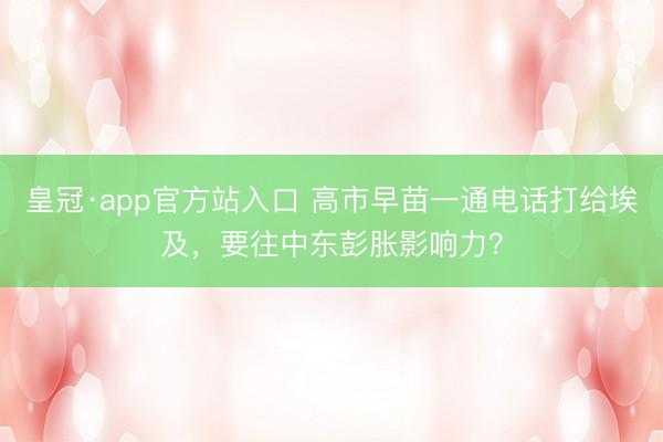 皇冠·app官方站入口 高市早苗一通电话打给埃及,要往中东彭胀影响力?